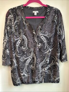 croft & barrow Black Paisley Split V-Neck Tunic